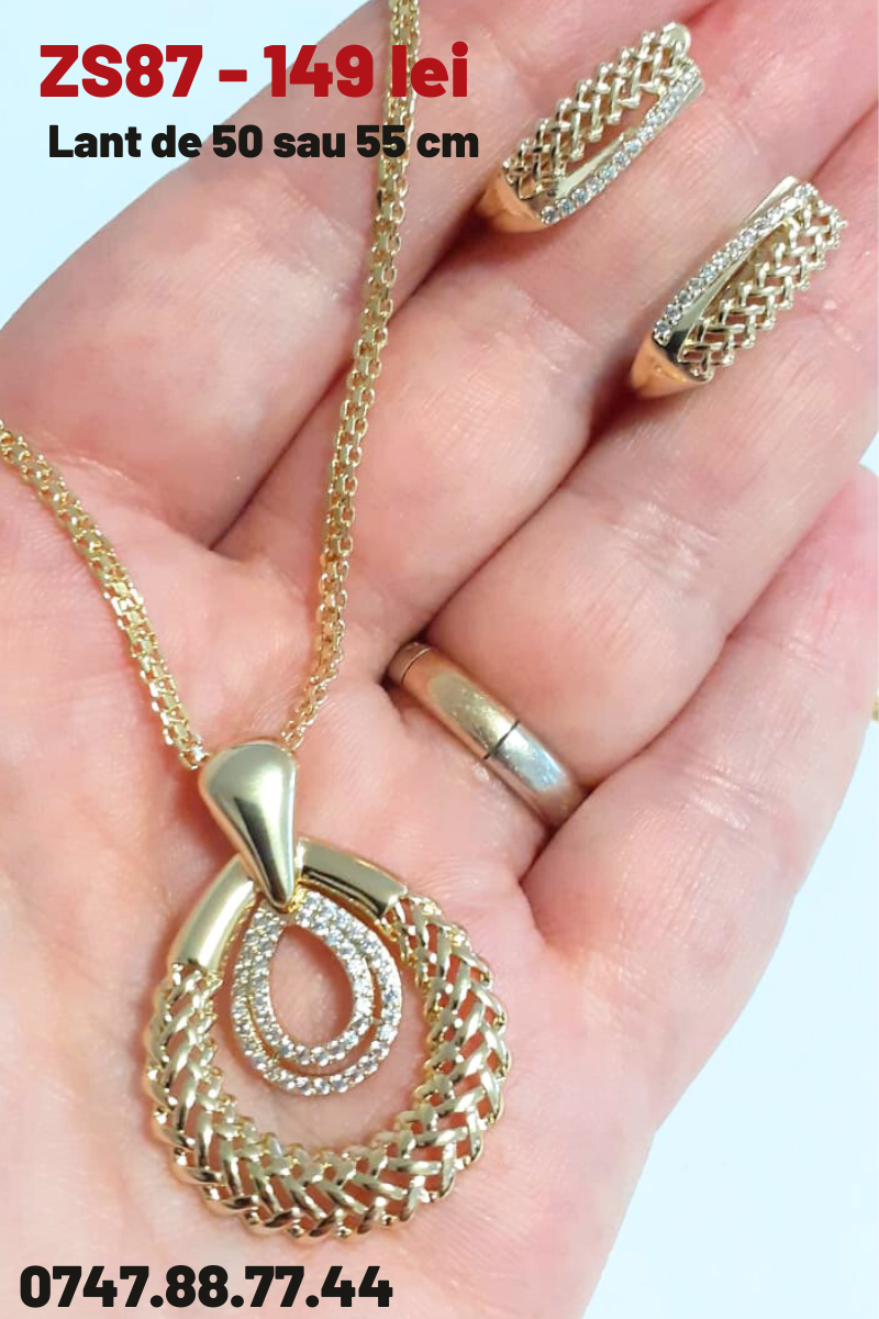 Set cercei, pandantiv si lant in culoarea aurului 14K - ZS87
