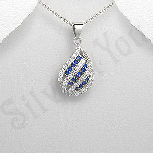 Pandantiv argint zircon alb si albastru picatura aspect aur alb - PK1955