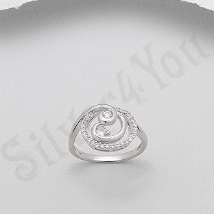 Inel argint logodna spirala zirconii albe aspect aur alb - PK2038