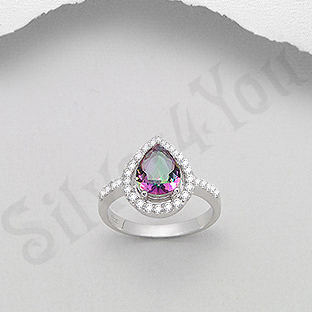 Inel argint logodna topaz mistic si zirconii albe lacrima aspect aur alb - PK2043