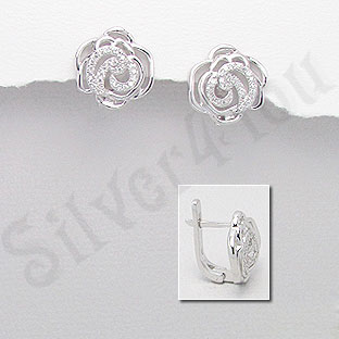 Cercei argint floare trandafir aspect aur alb zirconii albe - PK2385
