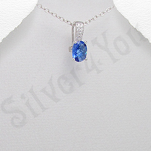 Pandantiv argint oval aspect aur alb zirconii albastru albe - PK2377
