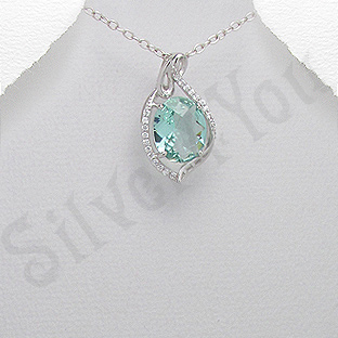 Pandantiv argint oval aspect aur alb zirconii verde albe - PK2375
