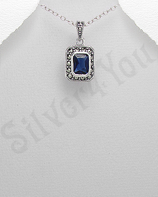 Pandantiv argint albastru dreptunghiular marcasite zirconiu - PK2361