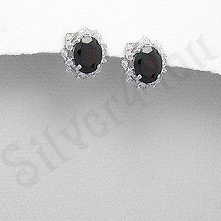 Cercei argint cu granat rosu zirconii albe - PK2368