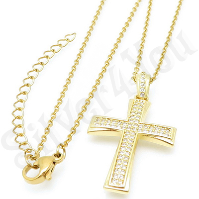 Crucifix aurit cu aur de 14K si zirconii albe - BN413