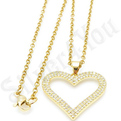 Pandantiv cu lant in culoarea aurului 14K cu zirconii albe. - ZS1783