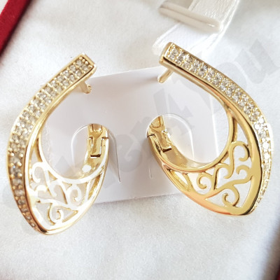 Cercei in culoarea aurului 14K zirconii albe - 2.7 cm - ZS2124