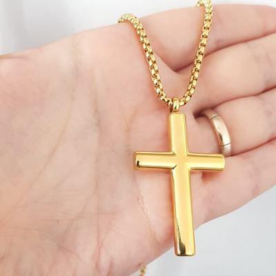 Lant si crucifix inox aurit - 60 cm - BN551