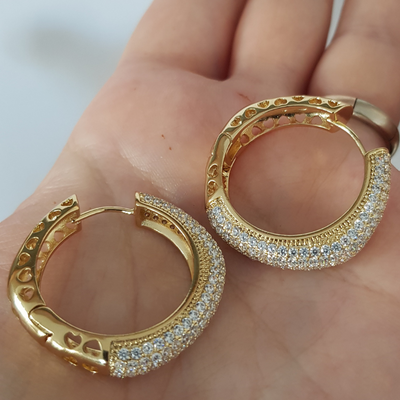 Cercei in culoarea aurului 14K zirconii albe - 3 cm - ZS2430