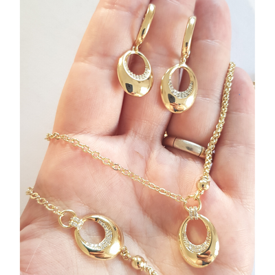Set Cercei + Colier + Bratara cu zirconii albe culoarea aurului 14K - ZS2491