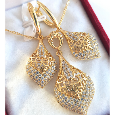 Set cercei, pandantiv si lant in culoarea aurului 14K - ZS2487