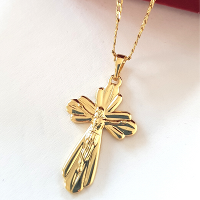 Crucifix cu lant in culoarea aurului 14K - 3.5 cm - ZS2478