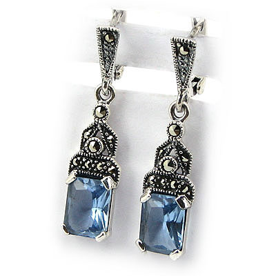 Cercei argint marcasit si zircon bleu - BF5075