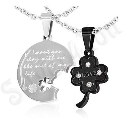 Set pandantive indragostiti trifoi negru - PK1027