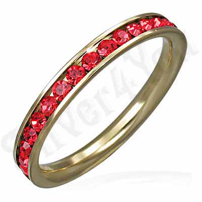 Inel inox aurit cu zirconii rosii - IF912