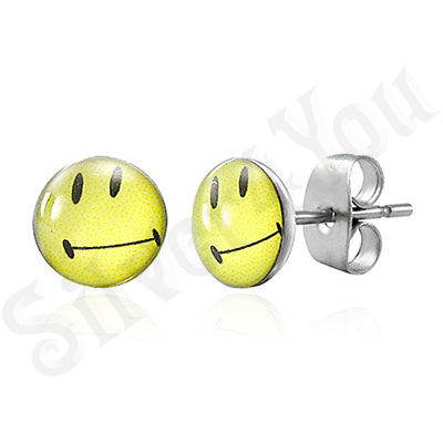 Cercei inox Smiley Face galbeni - BM262