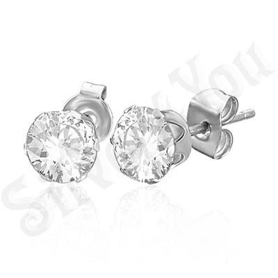 Cercei inox cu piatra rotunda zircon alb 4 mm - PK1763