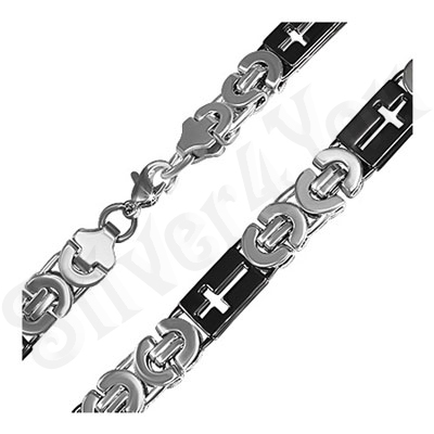 Lant inox barbati zale decupate cruce gri si negru/57 cm - PK2178