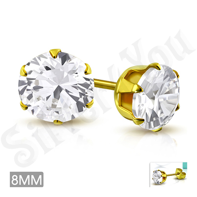Cercei inox aurit cu zircon alb/8 mm - LR121