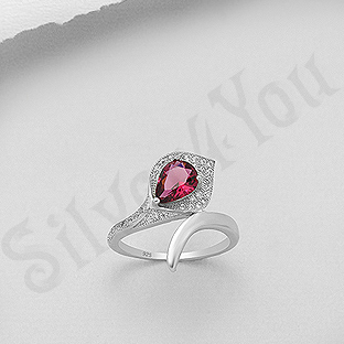 Inel argint logodna cu zircon rosu - AS113