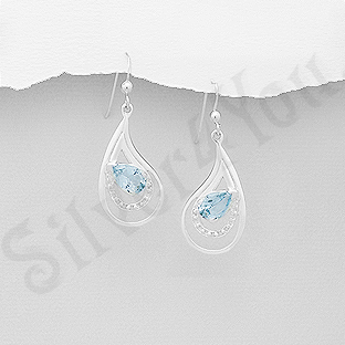 Cercei argint lacrima cu topaz bleu - AR305