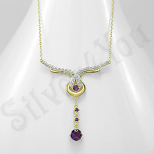 Colier argint aurit cu diamante si ametist - AR209