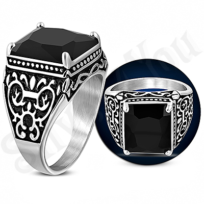 Ghiul inox cu zircon negru negru multifatetat si model - LR435