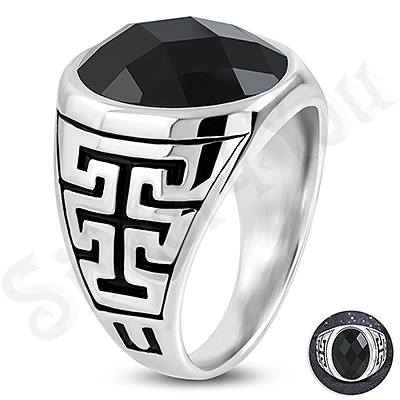 Ghiul inox cu zircon negru negru multifatetat si model - LR436