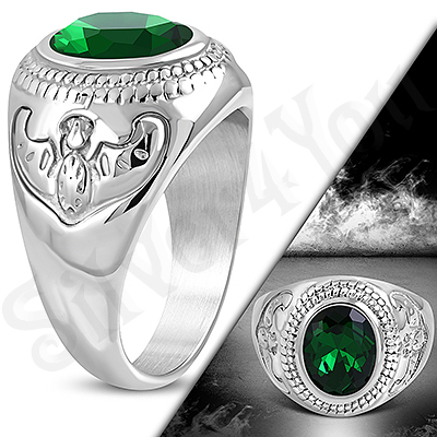 Ghiul inox cu zircon verde multifatetat si model - LR453