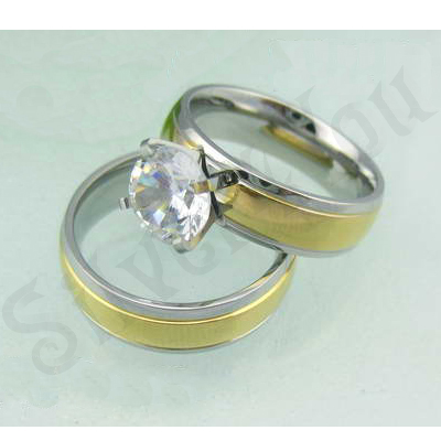 Set verigheta si inel inox aurit zirconii albe - BN151