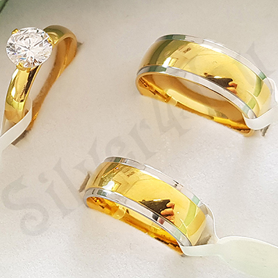 Set verighete si inel inox aurit zirconii albe - BR704A