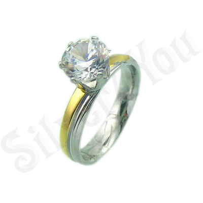 Inel inox aurit zirconii albe - BR638