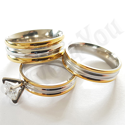 Set verighete si inel inox aurit zirconii albe - DN209A