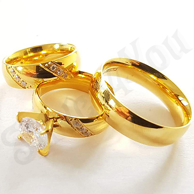 Set verighete si inel inox aurit zirconii albe - DN101A