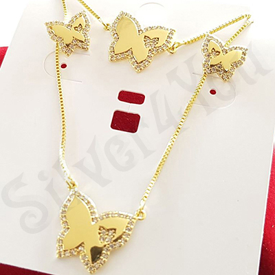 Set cercei, colier si bratara aurit cu aur 14K zirconii albe - ZS1152
