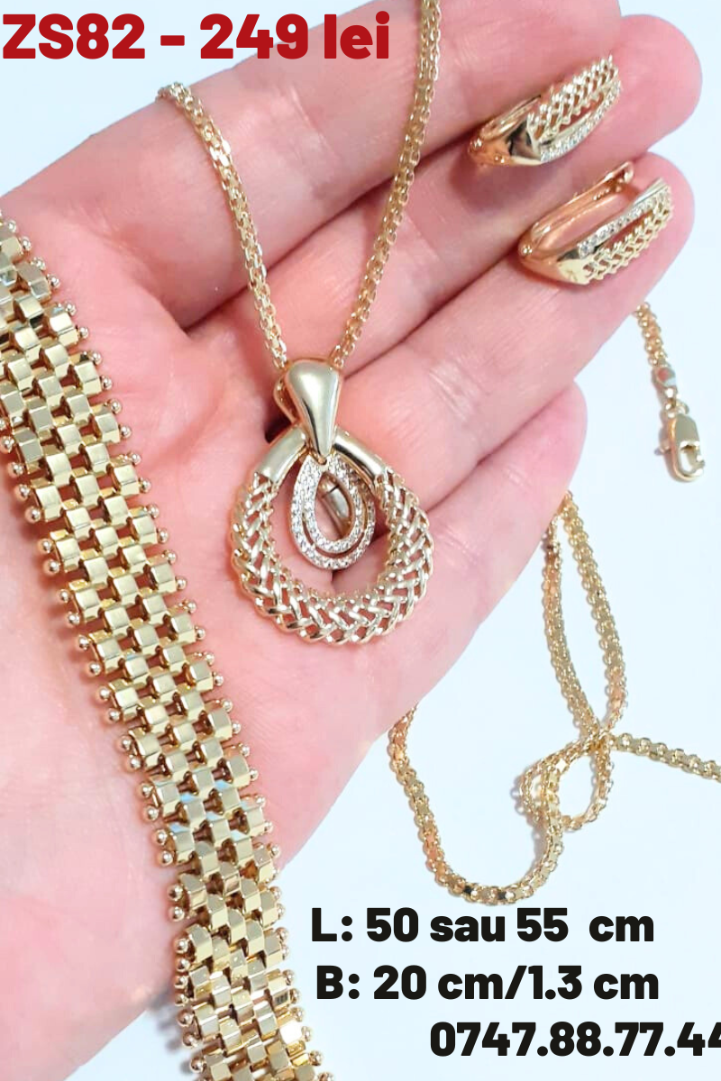 - Set cercei, pandantiv si lant in culoarea aurului 14K - ZS82
