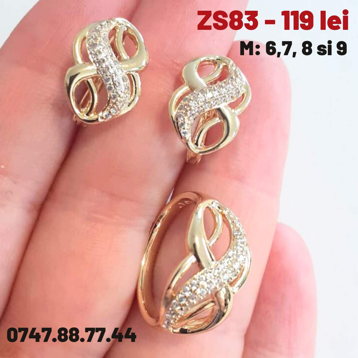 - Inel in culoarea aurului 14K zirconii albe - reglabil - ZS2000