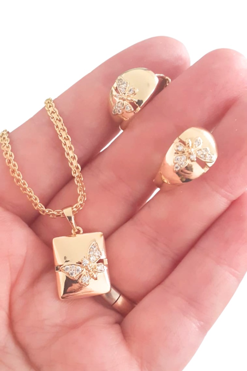 - Set cercei, pandantiv si lant in culoarea aurului 14K - D5000
