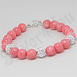 Cadouri Femei - Bratara argint cristale albe margele mari coral roz - PK2231