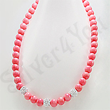 Bijuterii HANDMADE - Colier argint margele coral roz si cristale albe - PK2315