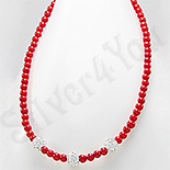 Bijuterii HANDMADE - Colier argint margele coral rosu si cristale albe - PK2317