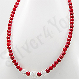 Bijuterii HANDMADE - Colier argint margele coral rosu si cristale albe - PK2318