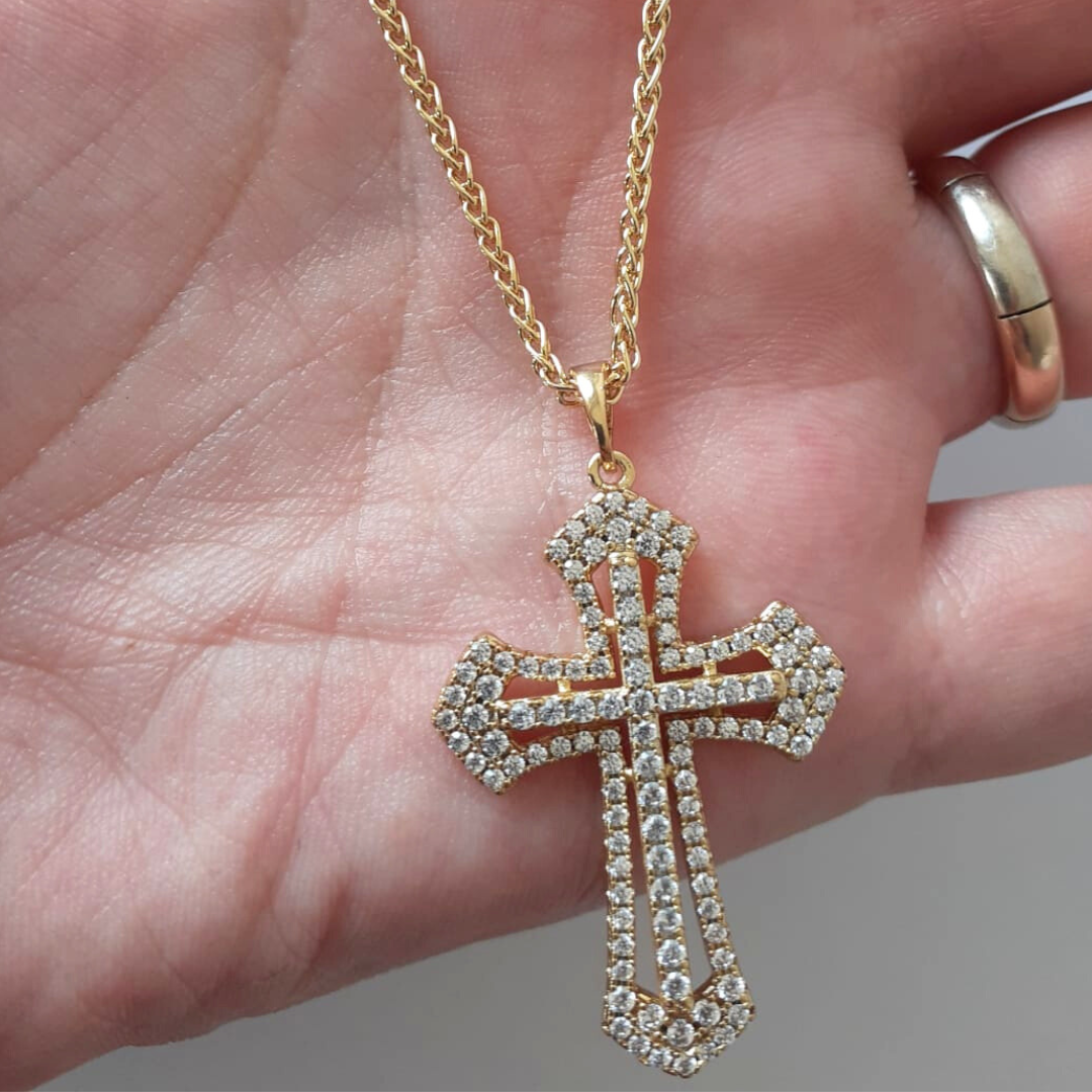 Crucifix cu lant in culoarea aurului 14K - 5 cm - ZS70