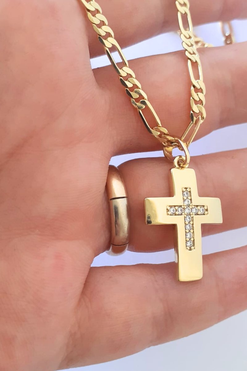 Crucifix cu lant in culoarea aurului 14K - 5 cm - ZS70