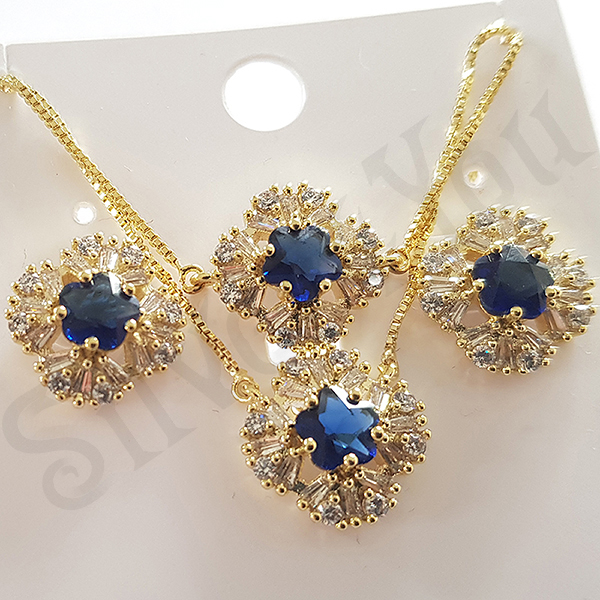 Set cercei, colier si bratara aurit cu aur 14K - ZS763 Set cercei, colier si bratara aurit cu aur 14K - ZS763