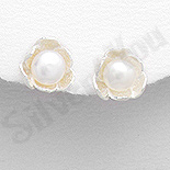 CERCEI - Cercei argint floare cu perla alba mici - PK1832