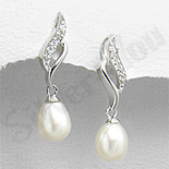 Bijuterii argint cu perle - Cercei argint cu perle albe si zircon aspect aur alb - PK1825