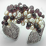 Bijuterii HANDMADE - Bratara perle albe si cristale mov - PK2239