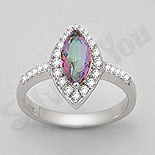 Bijuterii argint de mireasa - Inel argint logodna topaz mistic si zirconii albe oval aspect aur alb - PK2042